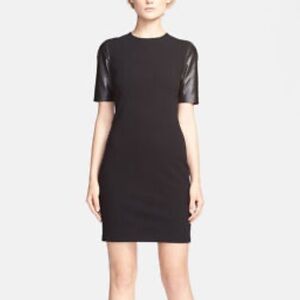 vince leather dress sale Vince Women's Leather Trim Shirt Dress, Black, XXS at Amazon Women's Clothing store